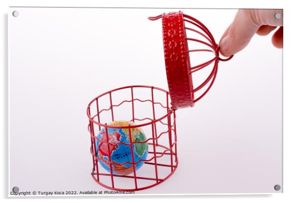 Globe trapped in a birdcage Acrylic by Turgay Koca