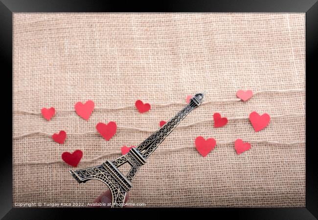  Love concept with Eiffel tower and heart shaped i Framed Print by Turgay Koca