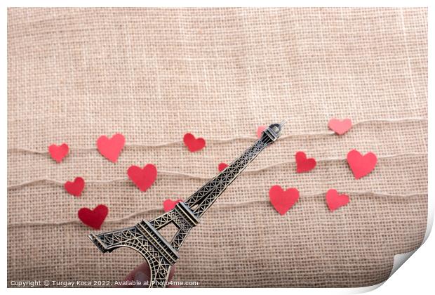  Love concept with Eiffel tower and heart shaped i Print by Turgay Koca