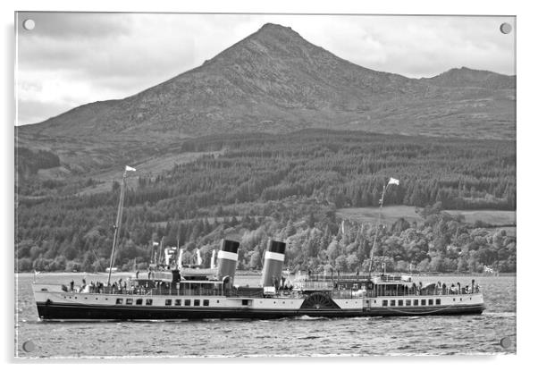 PS Waverley and Goat Fell (black&white) Acrylic by Allan Durward Photography