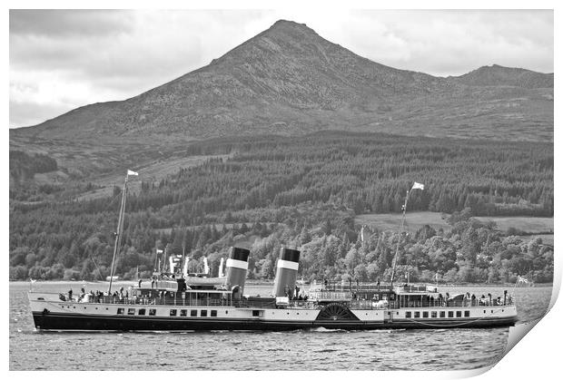 PS Waverley and Goat Fell (black&white) Print by Allan Durward Photography