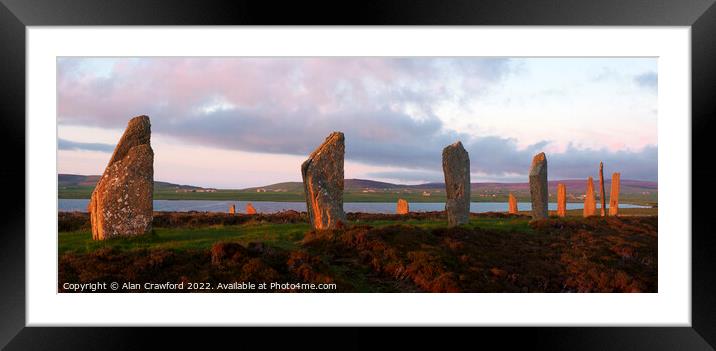 Sunset light at the Ring of Brodgar, Orkney Islands Framed Mounted Print by Alan Crawford