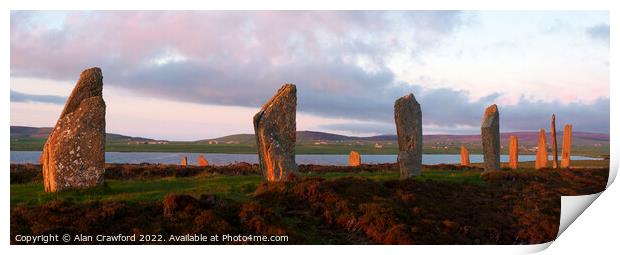 Sunset light at the Ring of Brodgar, Orkney Islands Print by Alan Crawford
