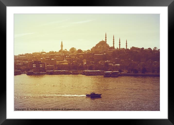 Istanbul Cityscape with famous building silhouette Framed Mounted Print by Turgay Koca