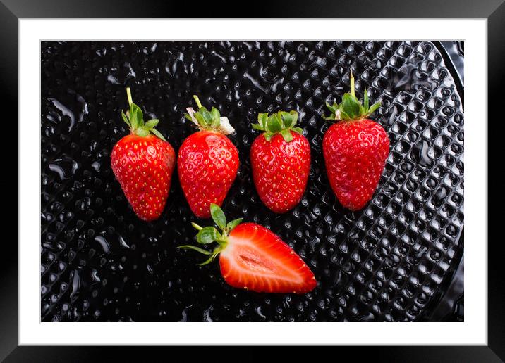 A juicy, sweet and ripe strawberry fruit Framed Mounted Print by Turgay Koca