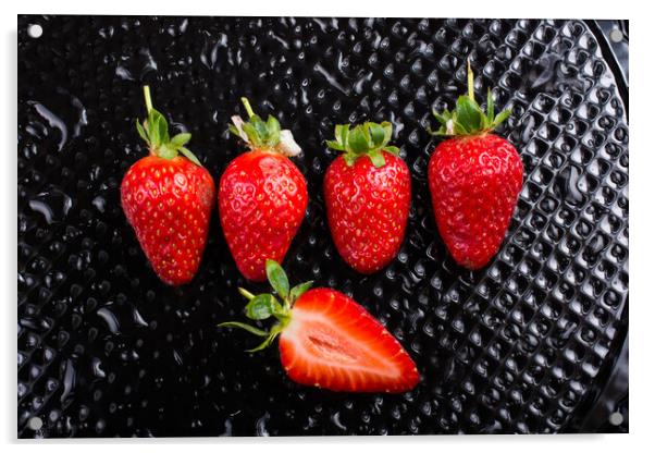A juicy, sweet and ripe strawberry fruit Acrylic by Turgay Koca