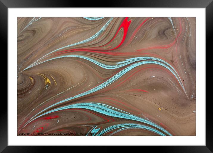 Abstract marble floral pattern texture. Traditional art of Ebru  Framed Mounted Print by Turgay Koca