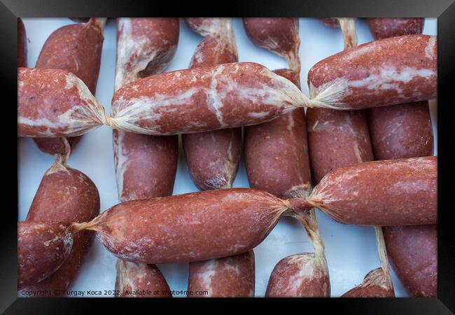 Traditional Turkish dried sausages in view Framed Print by Turgay Koca