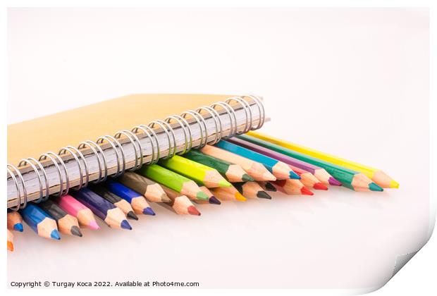 color pencils of various colors near a notebook Print by Turgay Koca