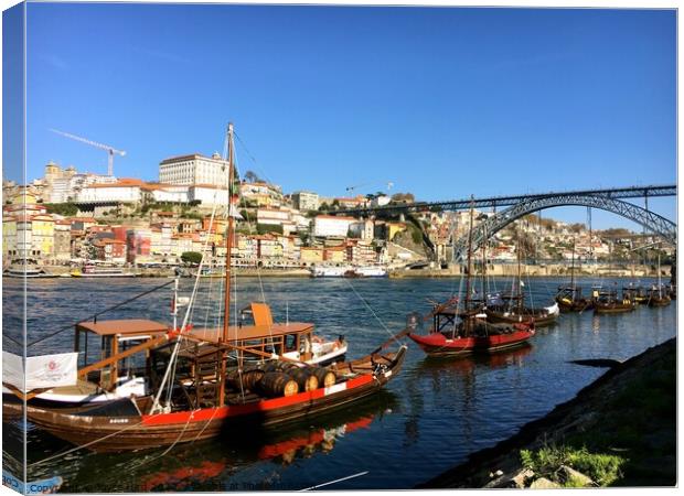 River Douro Porto, Rabelo traditional boats to tra Canvas Print by Joyce Hird