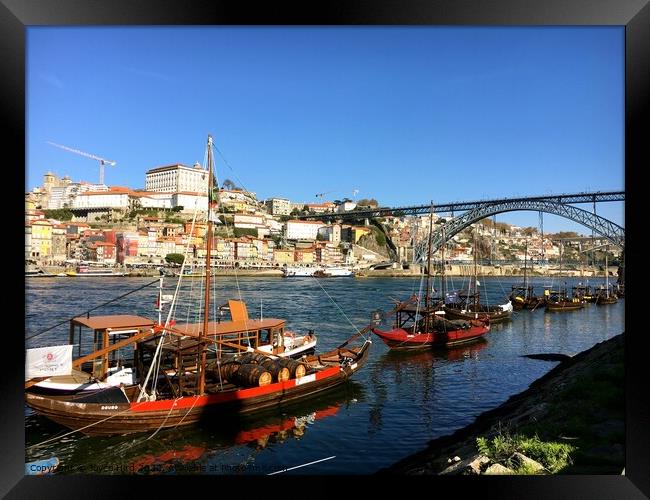 River Douro Porto, Rabelo traditional boats to tra Framed Print by Joyce Hird