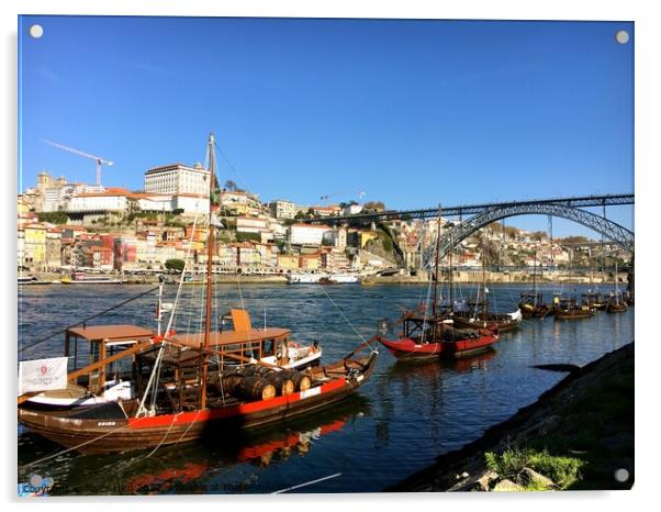 River Douro Porto, Rabelo traditional boats to tra Acrylic by Joyce Hird