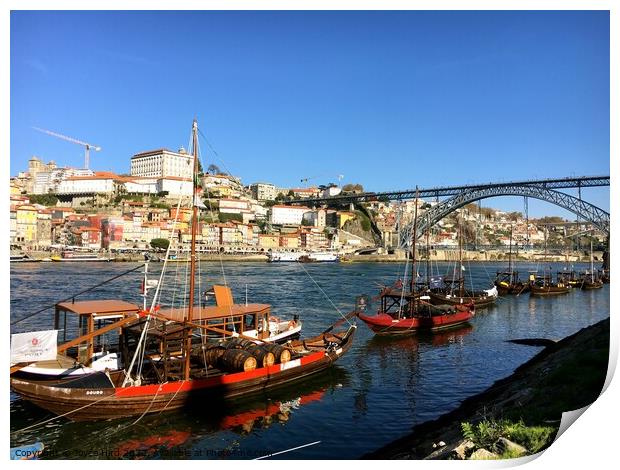 River Douro Porto, Rabelo traditional boats to tra Print by Joyce Hird