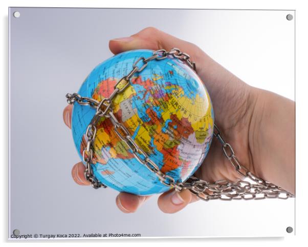 Chained globe Acrylic by Turgay Koca