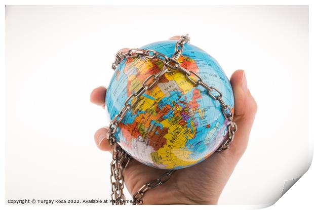Chained globe Print by Turgay Koca