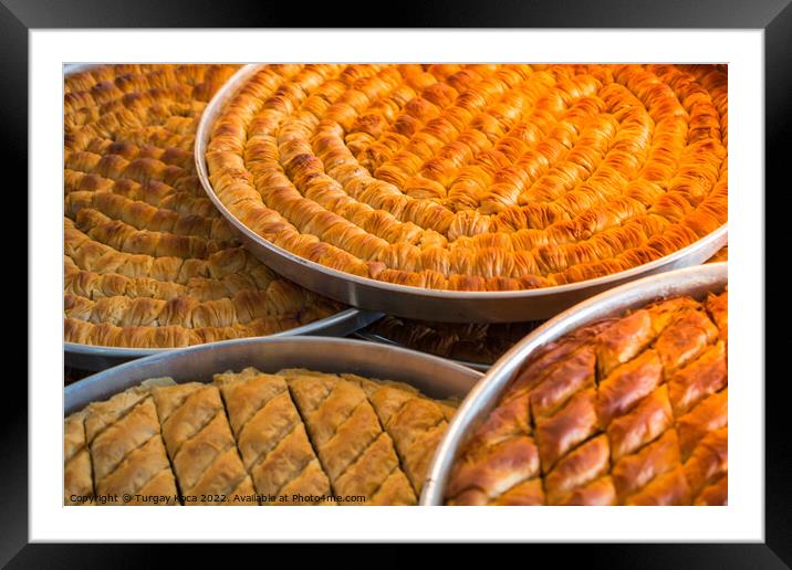 Traditional Turkish dessert Baklavain tray  from Turkey Framed Mounted Print by Turgay Koca