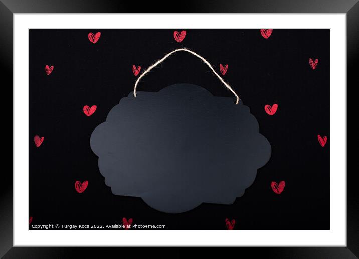 Black speech bubble shaped notice board  and red hearts Framed Mounted Print by Turgay Koca