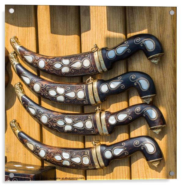 Turkish style daggers with mother of pearl inlays Acrylic by Turgay Koca