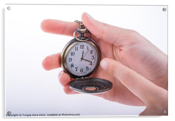 Pocket watch in hand Acrylic by Turgay Koca