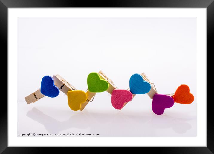Colorful clothespin attached one another  Framed Mounted Print by Turgay Koca