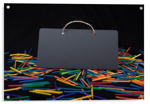 Rectangular shaped black notice board on colorful sticks  Acrylic by Turgay Koca