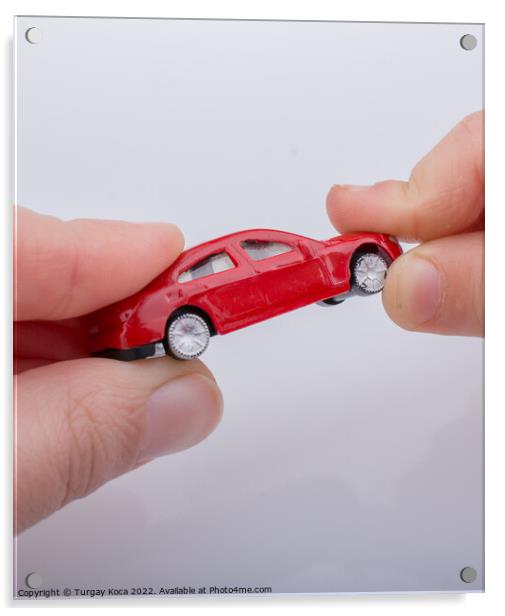 Child giving out little toy car Acrylic by Turgay Koca