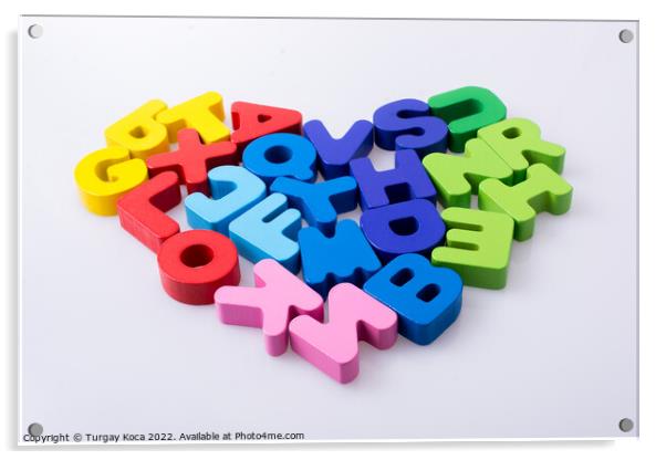 Colorful letter blocks shape heart Acrylic by Turgay Koca