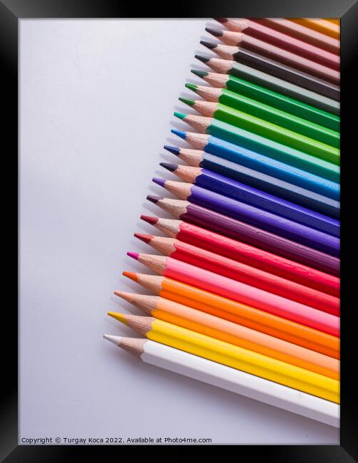  Color Pencils placed on a white background Framed Print by Turgay Koca