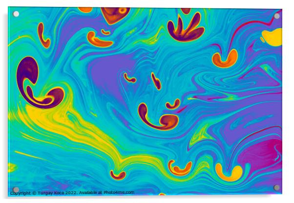 Abstract marbling art patterns as colorful background Acrylic by Turgay Koca