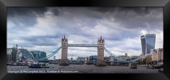 River Thames scene including Tower Bridge. Framed Print by Phil Longfoot