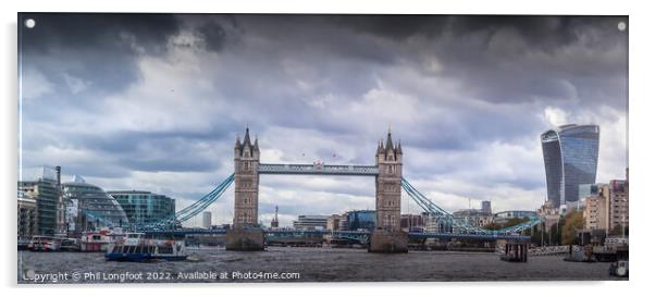 River Thames scene including Tower Bridge. Acrylic by Phil Longfoot