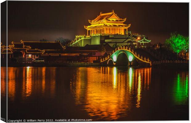 Ancient Dragon Pavilion Night Reflection Kaifeng China Canvas Print by William Perry
