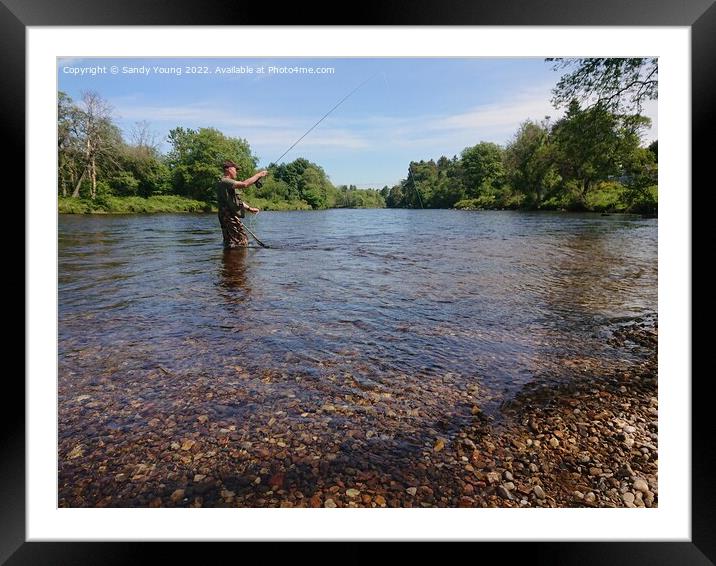 Tranquil Fly Fishing on River Tay Framed Mounted Print by Sandy Young