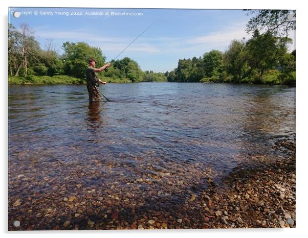 Tranquil Fly Fishing on River Tay Acrylic by Sandy Young