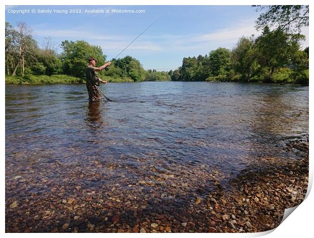 Tranquil Fly Fishing on River Tay Print by Sandy Young