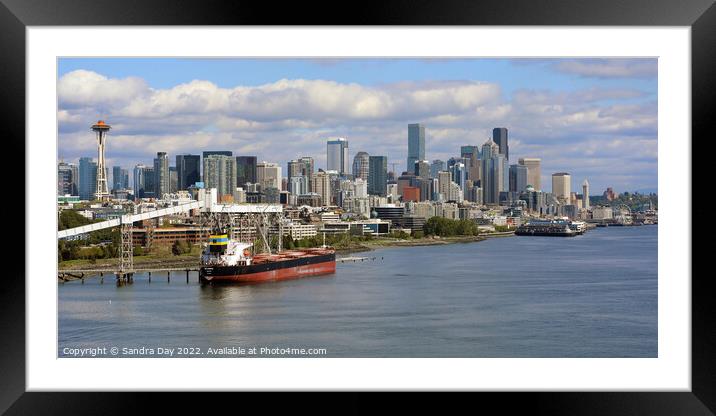 Seattle from the sea Framed Mounted Print by Sandra Day