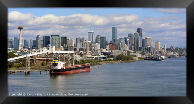 Seattle from the sea Framed Print by Sandra Day