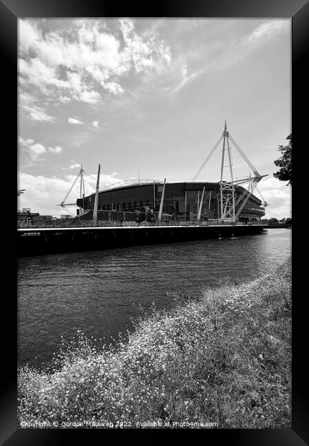 Principality Stadium, Cardiff, Monochrome  Framed Print by Gordon Maclaren