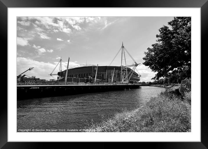 Principality Stadium, Cardiff, Monochrome  Framed Mounted Print by Gordon Maclaren