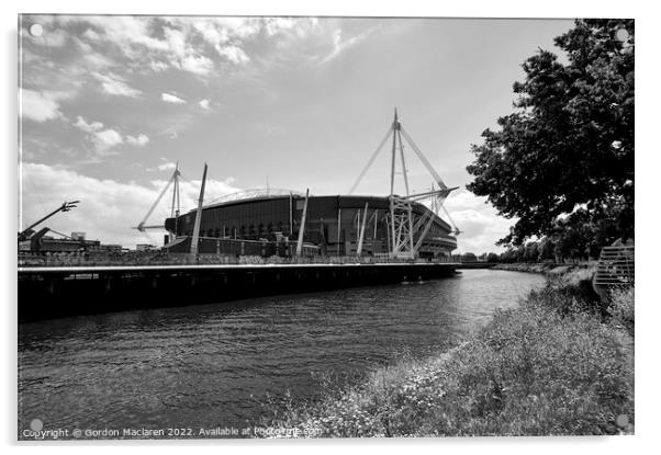 Principality Stadium, Cardiff, Monochrome  Acrylic by Gordon Maclaren