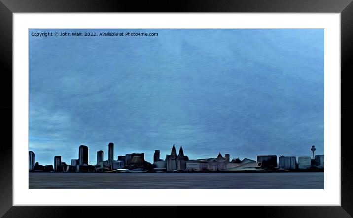 Liverpool Waterfront Skyline (Digital Art Painting Framed Mounted Print by John Wain