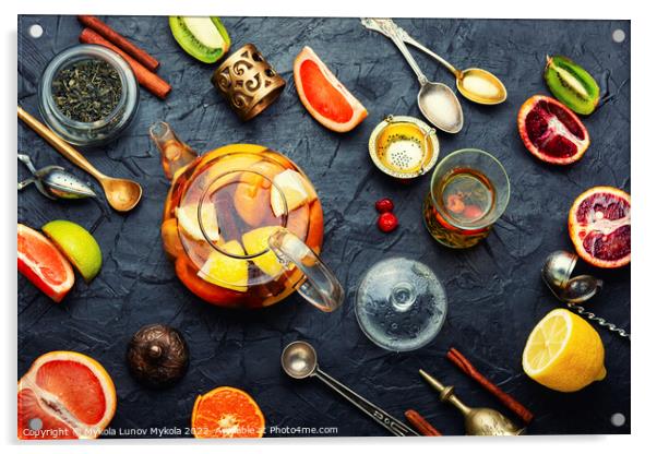 Fruit tea with citrus. Acrylic by Mykola Lunov Mykola