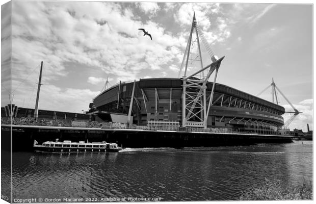 Principality Stadium, Cardiff, Monochrome  Canvas Print by Gordon Maclaren