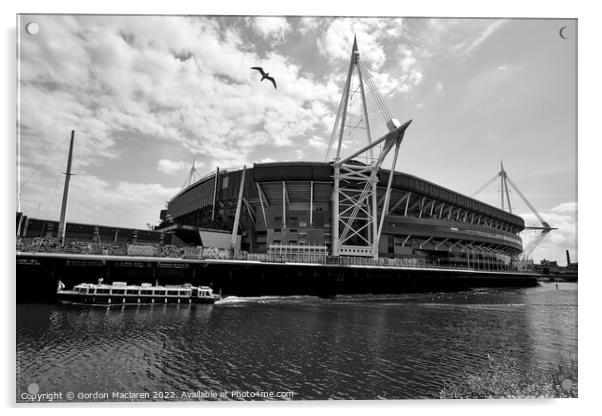 Principality Stadium, Cardiff, Monochrome  Acrylic by Gordon Maclaren