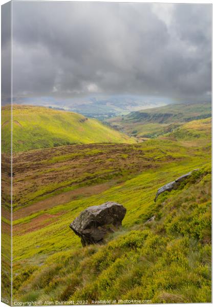 Laddow Rocks and the Valley Canvas Print by Alan Dunnett