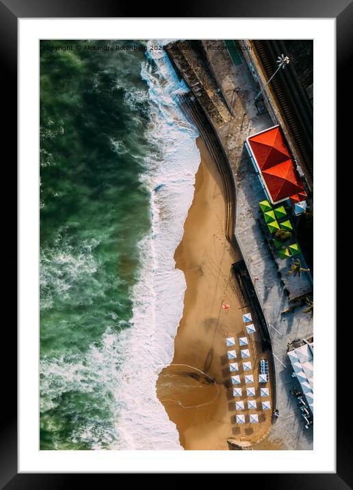 Top down aerial drone view of Moitas sandy beach in Portugal Framed Mounted Print by Alexandre Rotenberg