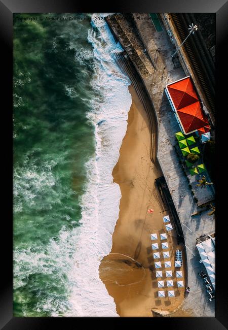 Top down aerial drone view of Moitas sandy beach in Portugal Framed Print by Alexandre Rotenberg