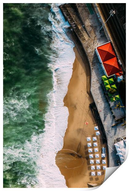 Top down aerial drone view of Moitas sandy beach in Portugal Print by Alexandre Rotenberg