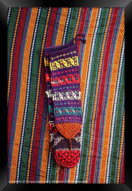 handmade colorful Turkish ethnic styled woven socks Framed Print by Turgay Koca