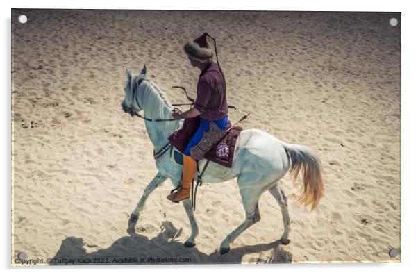 Ottoman horseman riding on his horse Acrylic by Turgay Koca